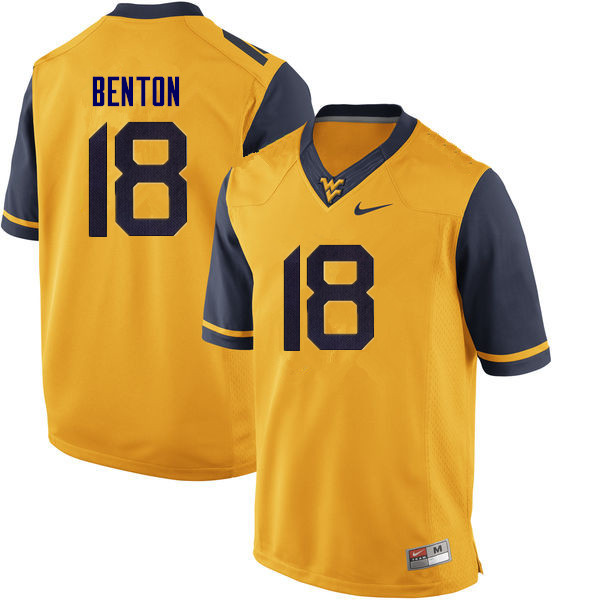 Men #18 Charlie Benton West Virginia Mountaineers College Football Jerseys Sale-Yellow - Click Image to Close
